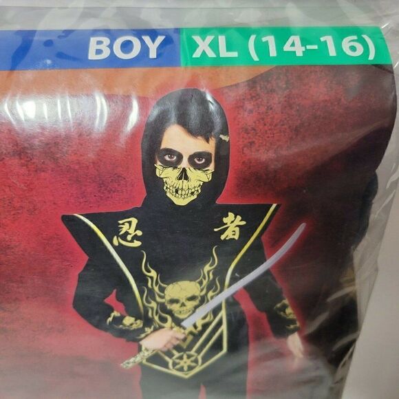 Skull Ninja Halloween Costume Boys Size XL (14-16) 6 Piece Set NEW - Picture 6 of 11